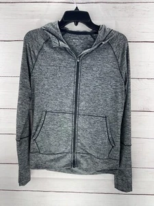 Chaqueta con Capucha Athleta Uptempo Cremallera Completa Gris Jaspeado Negra Elastizada Pequeña - Imagen 1 de 8