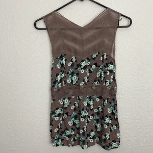 free people sleeveless open sides sheer illusion neckline floral & dots blouse - Picture 1 of 12