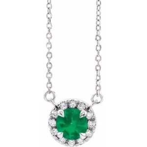 Collar esmeralda blanca de 14 K 6 mm cultivada en laboratorio y 1/6 diamantes naturales de 16" de diamante 1/6 CTW - Imagen 1 de 2