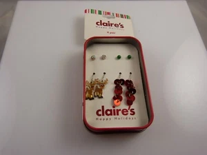 Claires Earrings studs and dangle pierced crystals, assortment 4 pairs reindeer - Picture 1 of 5