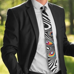 Herrenkrawatte psychedelische Halsbekleidung flüssigfraktal Krawatte Trippy Rave Streifen Club DJ - Bild 1 von 5
