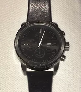 DIESEL XXL Double Down Black Casual Stainless Steel Leather Band Watch NIB Mens - Picture 1 of 5