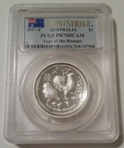 PCGS Australia 2017 P 1 oz Silver Dollar Year of the Rooster HR PR70 DCAM - Picture 1 of 2