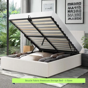Premium Milano White Boucle Fabric Gas Lift Storage Bed | Two In One Bed - Picture 1 of 14