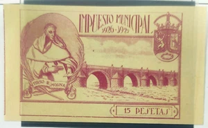 MADRID. AÑO 1926-1927. 15 PTAS CARMÍN VINOSO IMPUESTO MUNICIPAL. - Picture 1 of 2