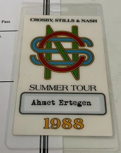 Crosby Stills Nash Ahmet Ertegen 1988 Concert Tour Backstage Pass Laminate - Picture 1 of 3