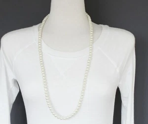 Collar de perlas sintéticas Crema Off-White 30 "de largo perlas 8mm collar largo de cuentas - Imagen 1 de 8