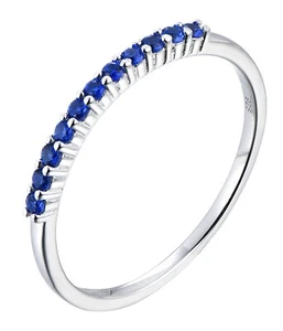 925 Sterling Silver Blue Sapphire Cz Eternity Band Ring size J K L M N O P Q R S - Picture 1 of 6