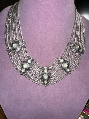 Jessica Simpson Silvertone Moonstone Like Set Stone Collar Pendant Necklace $58 - Image 1 of 4