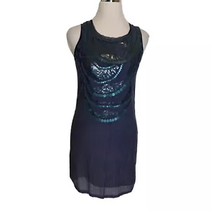 MM Couture Miss Me Dress Womens Small Blue Sleeveless Sequin Embellished Sheath - Picture 1 of 9