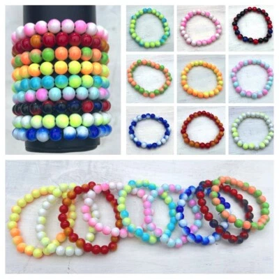 Damen Perlen Armband Perlenarmband elastisch runde Perlen zweifarbig Farbwahl - Bild 1 von 4