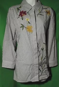 NEW AUGUST SILK KM317 WOMEN'S COTTON LS EMBROIDERY BUTTON FRONT SHIRT M - Picture 1 of 1