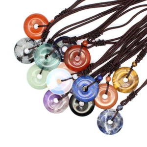 1x Natural Crystal Quartz Lucky Coin Donut Pendant Necklace Chakra Healing Reiki - Picture 1 of 34