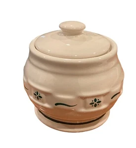 Longaberger Pottery Woven Traditions Heritage Green Sugar Bowl With Lid - Picture 1 of 8