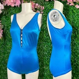 Vintage 1970s Robby Len Swimsuit Blue Pin Up Retro Rockabilly Size 14 - Picture 1 of 8