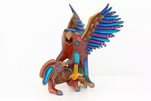 Oaxaca Alebrije Eagle hunting rabbit 30 in Hand painted wood carving mexican art - Picture 1 of 24