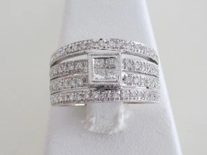 Modern 14k. White Gold Diamond Cocktail Ring - Picture 1 of 6