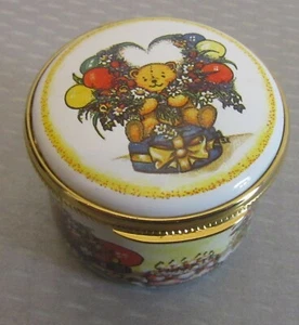 vtg Alastor Enamel HAPPY BIRTHDAY Hinged Trinket Box Teddy Bear Hearts Balloons - Picture 1 of 6