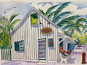 OLD TOWN BAKERY | Pintura Key West Acuarela K C Jones Arte Gallo Palmeras - Imagen 1 de 9