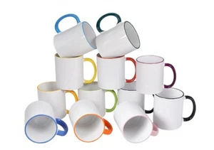 11oz Subliking® Tasse Becher Sublimation farbiger Rand und Henkel | 11 Farben - Bild 1 von 12