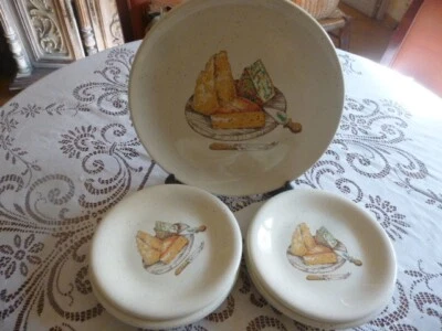 Plat et 6 assiettes fromage vintage céramique PRIMULA Décor fait main - Italie - Photo 1/4