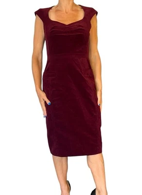 Byron Lars Beauty Mark Velour Red Wine Dress Sheath Sweetheart Cap Sleeve 4 NWT - Image 1 of 4