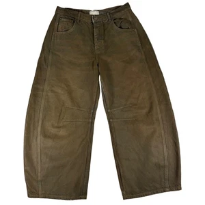 Free People WE THE FREE Brown Good Luck Mid Rise Barrel Jeans Coated 30 - Picture 1 of 14