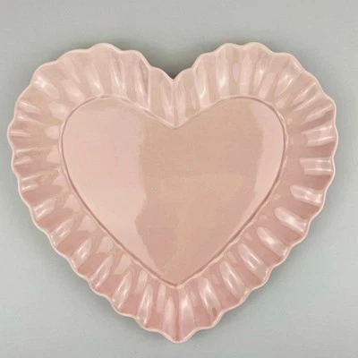 Pottery Barn Serving Platter Heirloom Scalloped Heart Stoneware Large Pink - NWT - Image 1 of 4