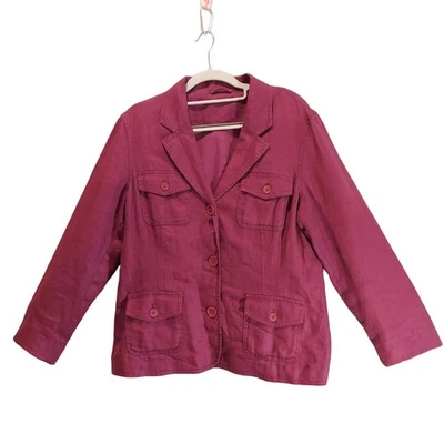 Boden Blazer женщин L фиолетовый 100% льняной кнопка вырез карьера опрятный отпуск - Изображение 1 из 4