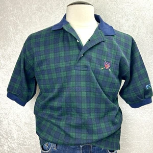 Vtg Polo By Ralph Lauren Sz Medium Tartan Plaid Crest Shield Golf Polo USA Made - Picture 1 of 16