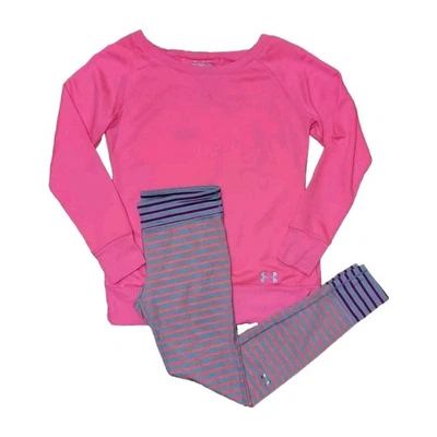 Under Armour Women's Striped Leggings LS Loose Fit Top Athletic Set Size Medium  - Image 1 of 4