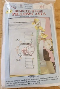 Fundas de almohada Jack Dempsey borde dobladillo sello bordado a mano DE COLECCIÓN DAMA  - Imagen 1 de 3
