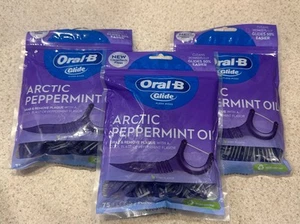 3 Pack: Oral-B Glide Dental Floss Picks Arctic Peppermint Oil Mint Flavor 75ct - Picture 1 of 5