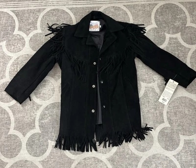 Excelled Black Suede Leather Jacket Womens Size M Heavy Fringed Western Coat - Image 1 of 4