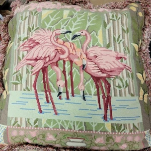 Borlas de almohada de lana punta de aguja flecos musgo 20x20” rosa verde - Imagen 1 de 6