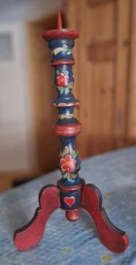 Kerzenhalter Kerzenständer Holz alt handbemalt gedrechselt Bauernmalerei Vintage - Bild 1 von 5