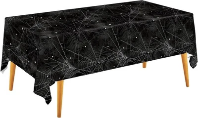 Halloween Party Supplies - Spider Webs Disposable Tablecloth Plastic Black  - Image 1 of 4