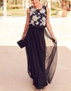 Joanna Hope Women's Embroidered Black Chiffon Maxi Dress Size 16(P) - Picture 1 of 16
