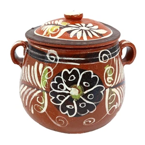 Olla de frijoles mexicanos vintage vajilla cerámica de terracota Olla de Barro pequeño defecto - Imagen 1 de 7