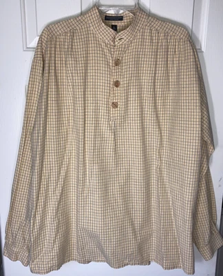 VTG J Peterman Shirt Grandad Popover 100% Cotton Yellow Blue L - Image 1 of 4
