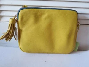 NWT WOMENS DEUX LUX YELLOW LEATHER ZIP-AROUND CLUTCH - Picture 1 of 6