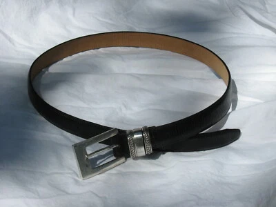 Brighton Black Ribbed Reptile Belt 4A603 Silver Tone Buckle, Loops L 30 -34" - Image 1 of 4