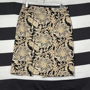 Jaclyn Smith Skirt 6 Women's A-Line Black Gold White Floral Stretch Cotton Split - Picture 1 of 9