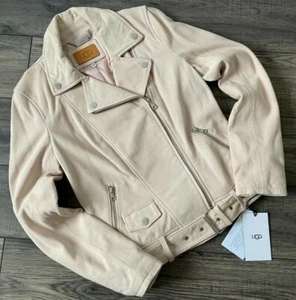 Chaqueta Biker De Cuero Ante Rosa UGG Seashell Talla XS Nueva Con Etiqueta £435 - Imagen 1 de 12