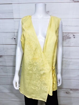 Top envolvente Richard Malcom para mujer talla 2X amarillo cuello en V sin mangas 100 % lino Foto 1 de 4