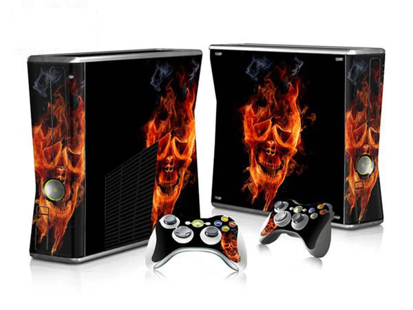 Xbox 360 Slim Skin Design Foils Sticker Protector Set - Burning Skull Motif - Image 1 of 1