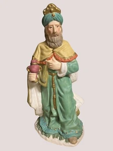 Hand-Painted Ceramic Wise Man Figurine With Bejeweled Turban Cape - Picture 1 of 11