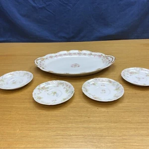 Atq. Theo. Haviland Limoges 14 1/4” Oval Platter w/Roses & (4) 5 3/8” Saucers - Picture 1 of 11