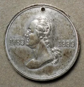 George Washington: GW-1082, Centennial Festival, April 1889. White metal, holed - Picture 1 of 2