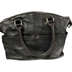 Tignanello black pebble leather double handle medium satchel purse satin lining - Picture 1 of 11